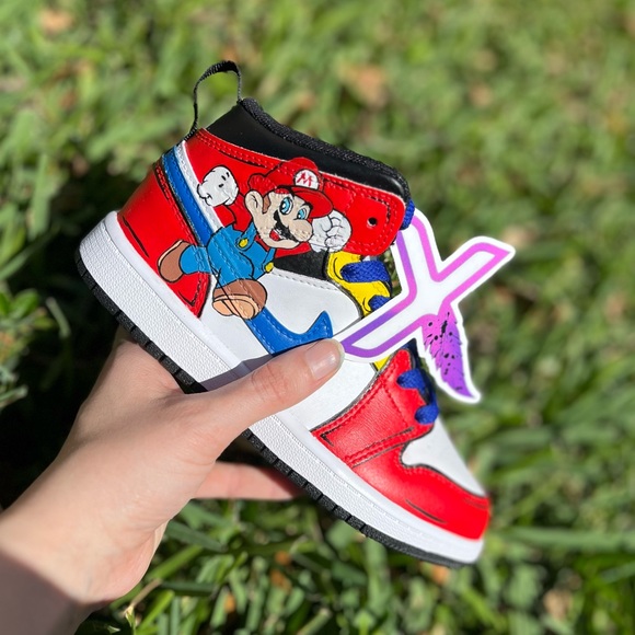 Custom Air Jordan 1 Mid Mario Kid Toddler Birthday Shoes - Picture 5 of 5